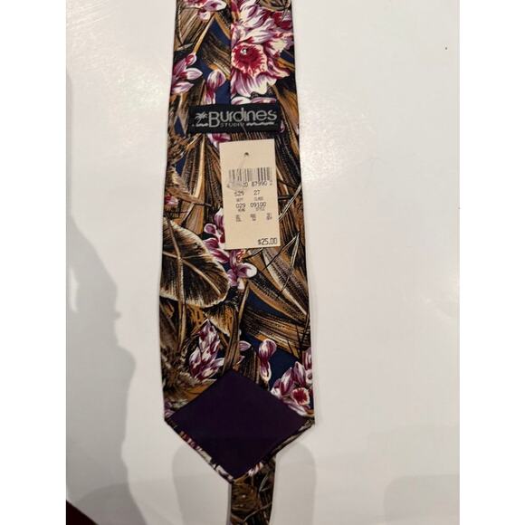 Vintage Burdines Studio 100% Italian Silk Tie•Floral Tropical Print•Made in USA - Picture 10 of 11